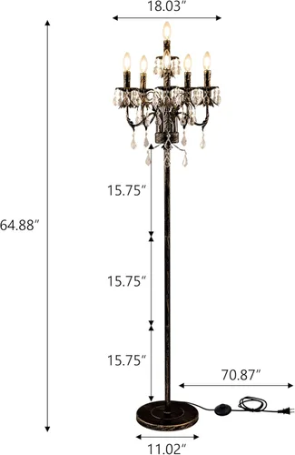Miniatura 2 de Lámpara de pie de bronce Wellmet para esquina de sala de estar, lámpara de pie de granja de 6 luces, lámpara de pie alta de cristal con interruptor