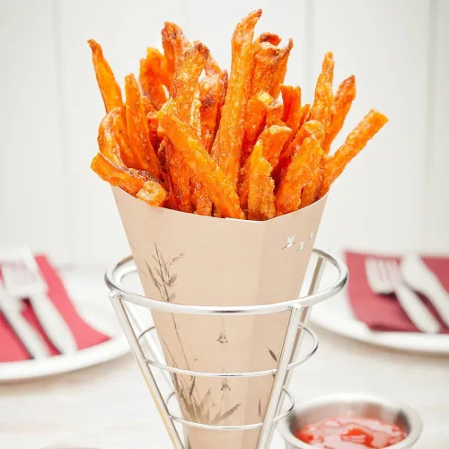 Miniatura 3 de Restaurantware Soporte para papas fritas de 4 x 5 pulgadas, 1 soporte para freír – con 2 soportes para salsas, soporte de cono de acero inoxidable