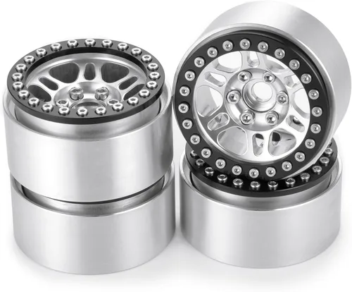 AXSPEED Beadlock de metal de 1.9 pulgadas para llantas de rueda de oruga 1/10 TRX4 Axial Scx10 TRX4 Wraith D90 D110 RC Car, paquete de 4 (plateado y