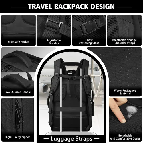 Miniatura 6 de Ample Space Mochila de viaje con garantía de por vida, mochila de mano expandible con puerto de acceso por cable, se adapta a portátiles de 17.3