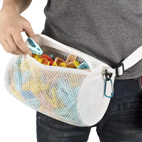 Bolsa de malla con cremallera de panal para tendedero, paquete de cintura de muchas maneras de usar, tela transpirable, gran apertura, gran