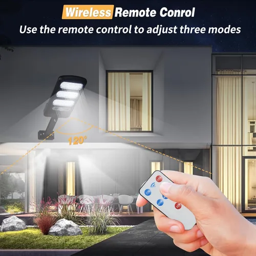 Miniatura 5 de SyouHome Paquete de 4 luces solares para exteriores, sensor de movimiento con control remoto, 3 modos, 2000 lm, 213 LED, luces solares