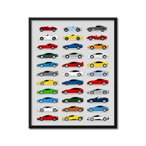 Idea Network Handmade Poster compatible with Ferrari Print Wall Art Decor of the Best of Ferrari Generations History - Multi 8x10 Satin Print