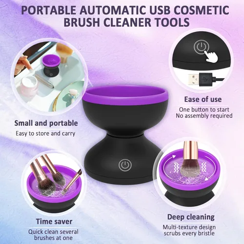 Miniatura 4 de Catcan Limpiador de brochas de maquillaje eléctrico - Máquina limpiadora automática de cepillos cosméticos USB para brochas de maquillaje de belleza