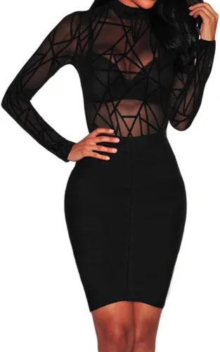 Miniatura 3 de BarbedRose Body sexy de manga larga de terciopelo geométrico para mujer