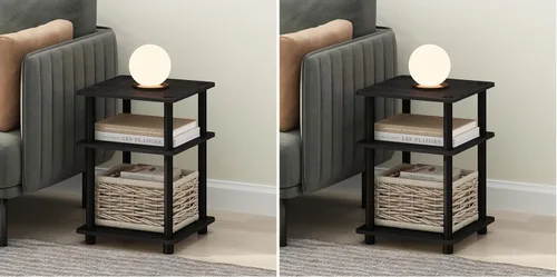 Miniatura 8 de Furinno Turn-N-Tube Mesa auxiliar, mesa auxiliar moderna cuadrada de 3 niveles con estante abierto, mesita de noche, mesa de noche, fácil montaje