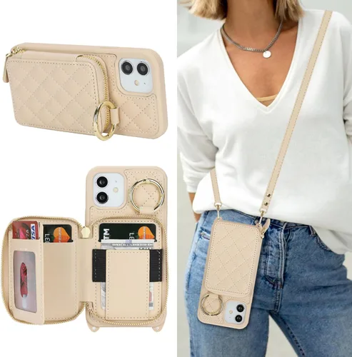 Miniatura 33 de Funda Cartera Bandolera para iPhone 11, Cuero PU Cremallera Bolso Cartera Funda Plegable con Tapa, Funda Folio con Soporte con Ranuras para Tarjetas