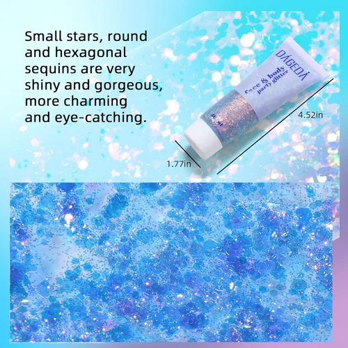Miniatura 3 de DAGEDA Gel de purpurina corporal, lentejuelas de gel corporal con purpurina para la cara, sombra de ojos líquida, purpurina gruesa para cara, Sirena