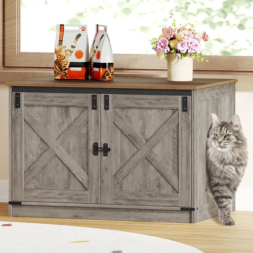 Miniatura 11 de Hzuaneri Caja de arena para gatos con cojín, mueble oculto con divisores extraíbles, entrada reversible lado izquierdo o derecho, casa para gatos