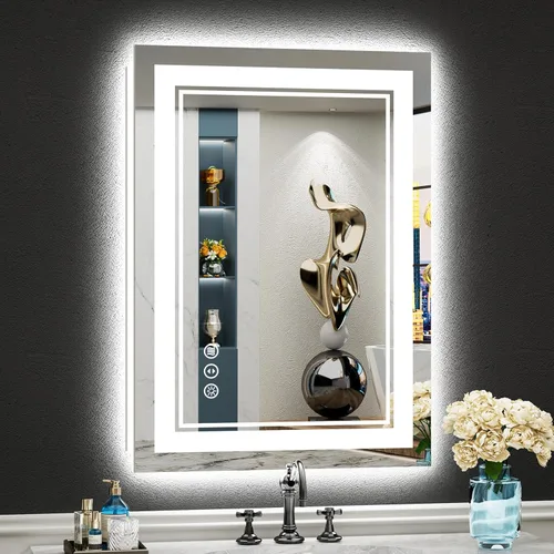 Miniatura 17 de 30x36 Espejo de baño LED con luces, retroiluminado y luz frontal, espejo de tocador iluminado antivaho para pared de baño, 3 colores, regulable