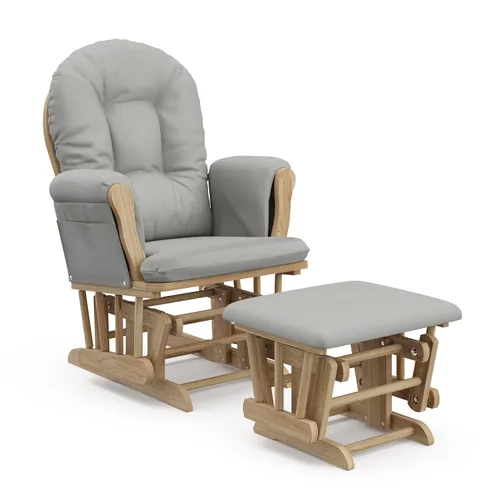 Miniatura 20 de Storkcraft Planeador de Aro Premium y Otomana (Chevron Blanco/Gris) — Planeador de Guardería con Certificado GREENGUARD Gold, Artesanía de Madera