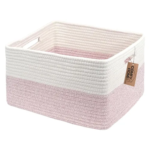 Miniatura 25 de COMFY-HOMI Cesta tejida de cuerda de algodón con asas para estantes, juguetes, libros, cestas de almacenamiento de tela para organizar, organizador