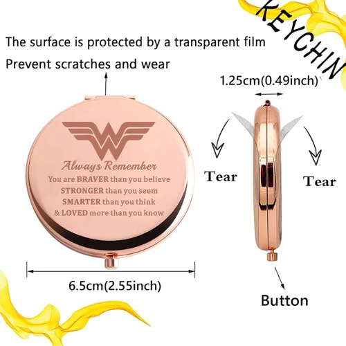 Miniatura 2 de KEYCHIN Heroine - Espejo de bolsillo para fanáticos de Diana, regalo You are Braver Stronger Smarter Than You Think Heroine - Espejo compacto