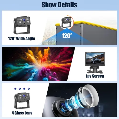 Miniatura 4 de Cámara de respaldo AHD de 7 pulgadas para automóvil, camión, SUV, sistema de cámara de visión trasera 1080P/720P con monitor IPS, cable de 49 pies