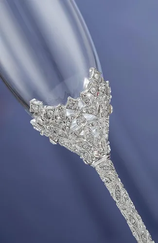 Miniatura 2 de Copas de champán – Base de metal de cristal con piedras de cristal, juego de 2 pares de flautas de tostado, boda, aniversario, fiesta, cumpleaños