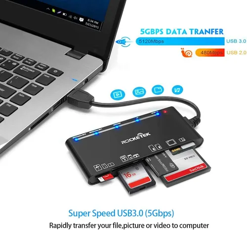 Miniatura 3 de Lector multitarjeta USB3.0, SD/TF/CF/Micro SD/XD/MS 7 en 1 rápido lector de tarjetas de memoria de 5 Gbps, escritor/concentrador para SD SDXC SDHC