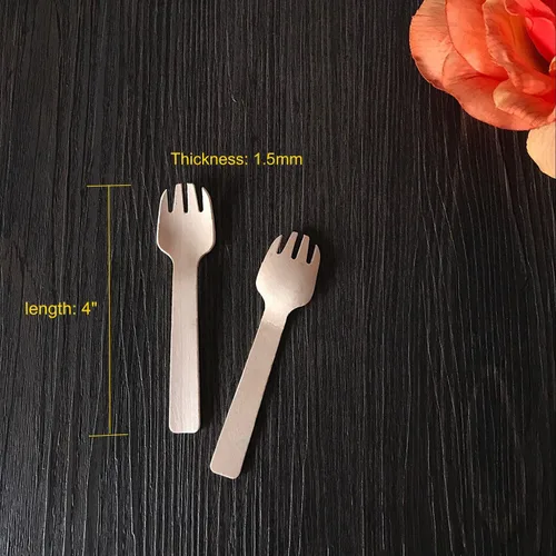 Miniatura 2 de Gmark Mini tenedores de madera extra gruesos de 0.059 in (4 pulgadas) – 100 utensilios de madera de abedul resistentes 2 en 1 – Combo resistente