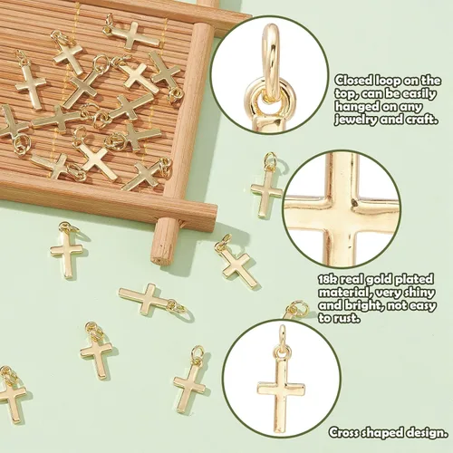 Miniatura 4 de KitBeads 10 dijes de cruz chapados en oro real de 18 quilates de latón con dije colgante de Jesús, mini colgantes de crucifijo de Cristo para hacer
