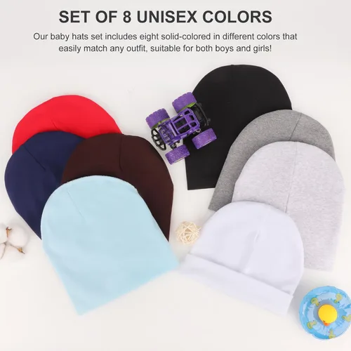 Miniatura 7 de DRESHOW BQUBO - Gorro unisex para bebé, paquete de 8 unidades, gorro de punto suave y lindo para bebé