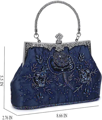 Miniatura 7 de KISSCHIC Bolso de mano para mujer, estilo vintage, con cuentas bordadas, lentejuelas, para boda, fiesta, bolso de mano