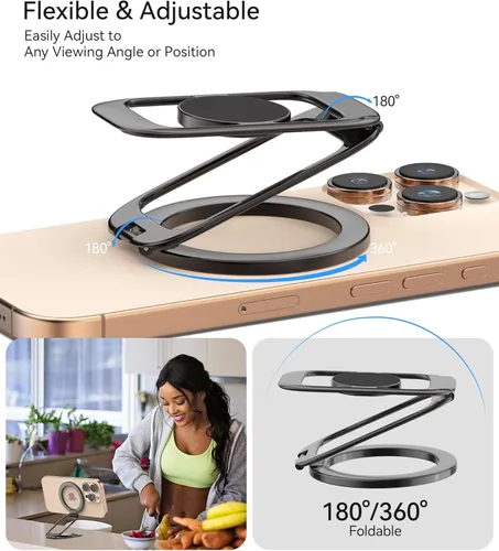 Miniatura 5 de Doflyesky para soporte magnético de teléfono MagSafe [Actualización de imanes de doble bisagra lateral] Compatible con anillo MagSafe para gimnasio