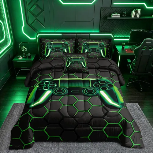 Miniatura 2 de ROWADALO Juego de ropa de cama de 5 piezas para niños, juego de edredón para niños jugadores, tamaño individual, juego de edredón de videojuegos