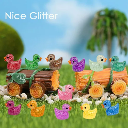 Miniatura 5 de 120 piezas de mini patos de resina con purpurina en miniatura, pequeños patos para bricolaje, jardín, acuario, casa de muñecas, adorno