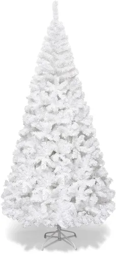 Miniatura 9 de BestComfort Blanco artificial de 5/6/7/8 pies, fácil montaje, base de metal, árbol de Navidad falso para decoración de fiestas en el hogar, oficina