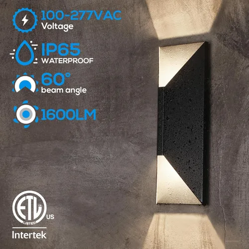 Miniatura 5 de LEONLITE Lámpara de pared LED regulable 5CCT arriba-abajo, 100-277V, CRI 90+, IP65 impermeable, regulable del 10% al 100% para exteriores