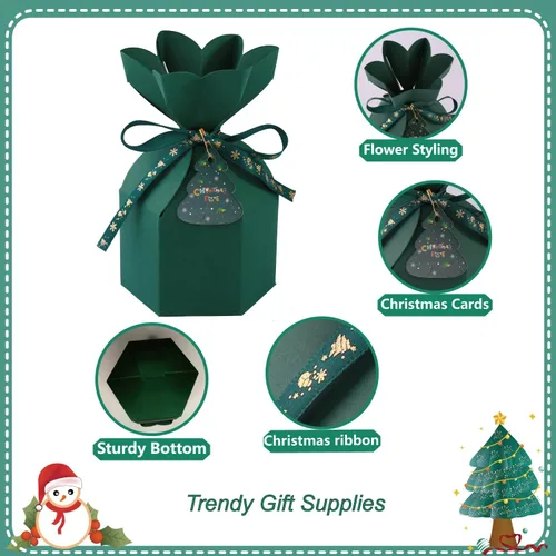 Miniatura 3 de 20 piezas de cajas de regalo de Navidad con tapa, juego de fiesta de galletas, caja de papel para golosinas con moño, tamaño pequeño, envoltorio