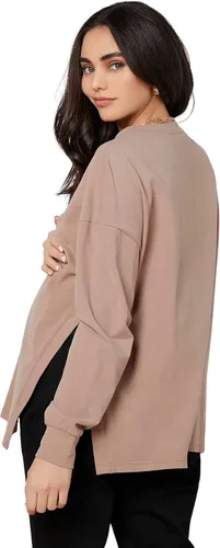 Miniatura 2 de MakeMeChic Camiseta de maternidad de manga larga para mujer con abertura lateral para embarazo