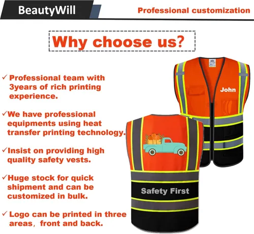 Miniatura 5 de BeautyWill Chaleco de Seguridad con Logo Personalizado Clase 2 Chaleco Reflectante de Alta Visibilidad Chaleco de Construcción Transpirable