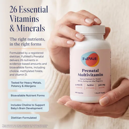 Miniatura 2 de FullWell Vitaminas Prenatales Colina, ácido fólico, Vitamina D para el crecimiento fetal, desarrollo cerebral 26+ nutrientes vitales
