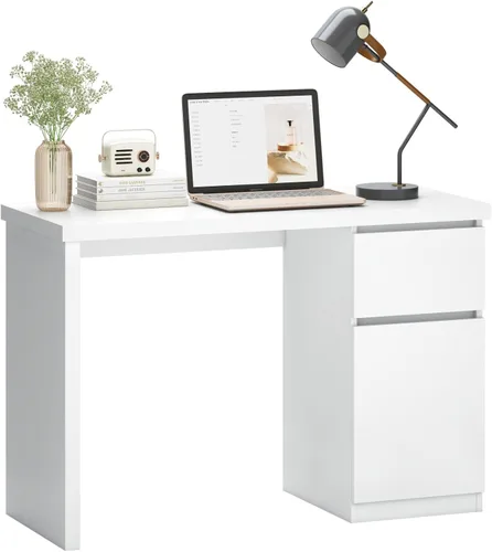 Furtble - Escritorio blanco con cajones, escritorio pequeño de 43 pulgadas, lindo escritorio para dormitorio, escritorios de PC para oficina en