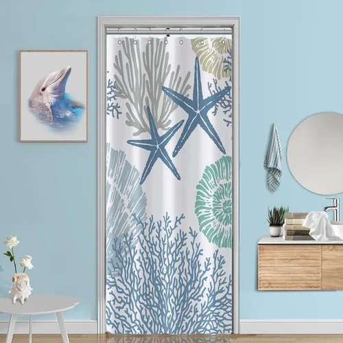 Miniatura 10 de Tritard Cortina de ducha pequeña de 36 x 72 pulgadas, tamaño medio, cortinas de ducha de tela impermeable náutica costera para baño, cortina de baño