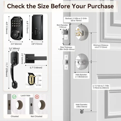 Miniatura 7 de Ulecoce Cerradura de puerta inteligente WiFi para puerta delantera, cerradura de puerta de entrada sin llave con control de aplicación, juego