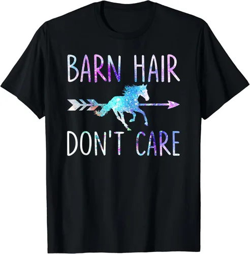 BARN HAIR DON'T CARE Love Horse Riding - Camiseta para niña ecuestre, Negro, S