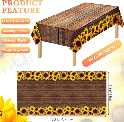 Miniatura 2 de Tegeme 1 mantel rústico de plástico con grano de madera de girasol, estilo vintage, rectangular, mantel para mesa de comedor, cocina, fiesta