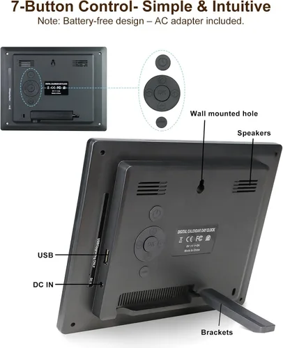 Miniatura 9 de KASTISS Reloj despertador con calendario digital de 8 pulgadas, reloj digital grande fácil de leer, personas con problemas de visión, 12 alarmas