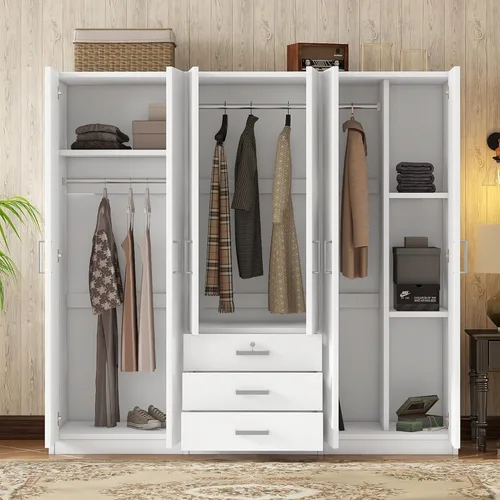 Miniatura 5 de Armario grande de 6 puertas, armario de madera de 70.9 pulgadas de ancho con cajones grandes, armario de dormitorio, vestidor, armario organizador