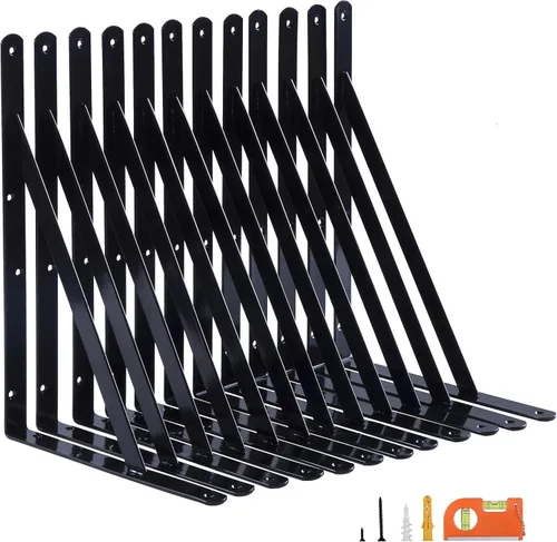Miniatura 11 de NEODROP Paquete de 4 soportes de estante de 12 pulgadas de alta resistencia, soporte de pared grande para estantes de almacenamiento de garaje