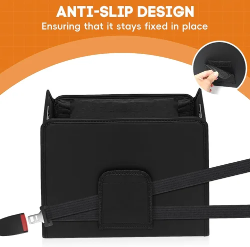 Miniatura 5 de Organizador de Almacenamiento de Automóvil Reforzado Divisible Cesta Caddy de Cuero para Piso entre Asiento Delantero y Trasero Mango Esmerilado