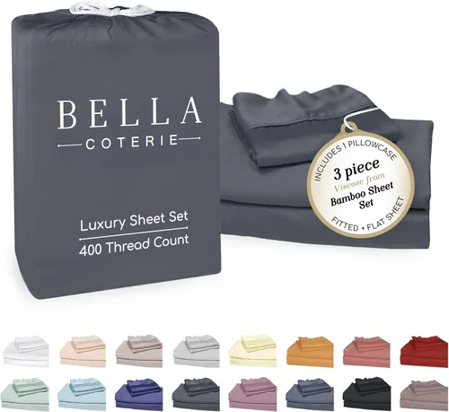 Miniatura 43 de Bella Coterie - Juego de sábanas de lujo de viscosa de bambú para cama tamaño split king 2 sábanas ajustadas para camas Sleep Number y camas 06
