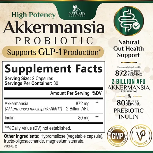 Miniatura 2 de Akkermansia Suplemento para la salud intestinal - Probiótico Akkermansia prémium con fibra prebiótica - Akkermansia Muciniphila 2 mil millones