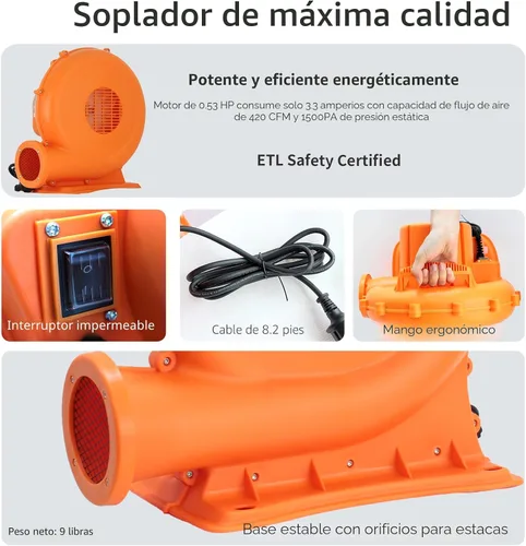 Miniatura 5 de Baralir Casa de rebote 7 en 1 para niños de 3 a 10 años, castillo hinchable con tobogán largo, piscina para niños (pozo de pelota), portería