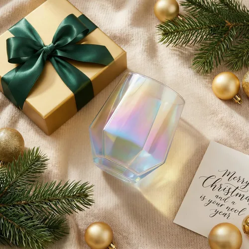 Miniatura 6 de Juego de 4 copas de vino sin tallo, cristalería iridiscente de 10 onzas, moderna cristalería arcoíris con vasos de colores para vino tinto