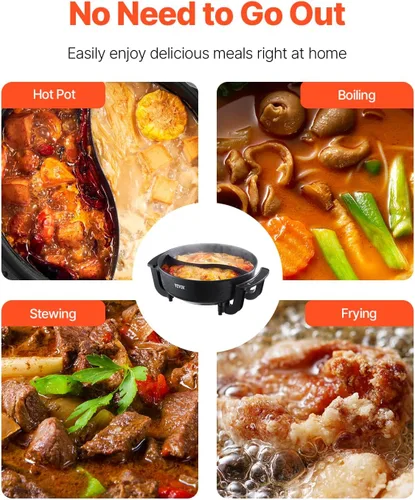 Miniatura 6 de VEVOR Olla caliente eléctrica, olla Shabu Shabu Shabu de doble sabor de 1360 W, 5 L, cocina eléctrica antiadherente con divisor, tapa de vidrio