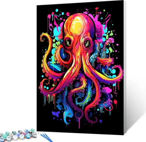 Miniatura 11 de Tucocoo Kits de pintura de búho de graffiti por números con pinceles y pigmento acrílico sobre lienzo para adultos, imagen de estilo colorido