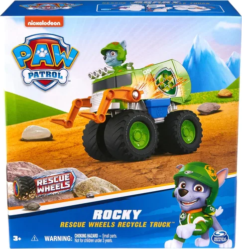 Miniatura 9 de PAW Patrol: Camión de reciclaje de Rescue Wheels de Rocky, camión de juguete con lanzador de proyectiles y figura de acción coleccionable, juguetes