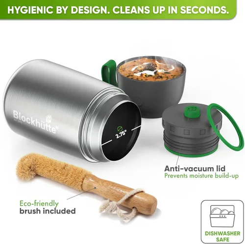 Miniatura 5 de Blockhütte Termo para comida caliente – Lonchera térmica de acero inoxidable al vacío de 34 onzas, termo de sopa a prueba de fugas, tarro de comida